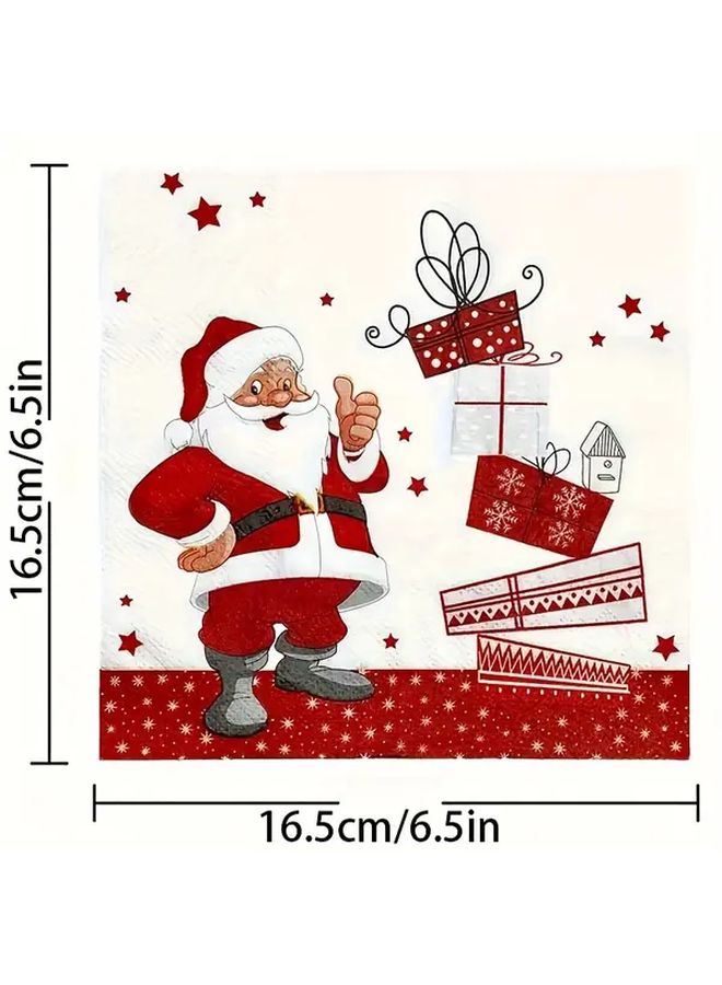 مناديل حفلة بابا نويل عيد الميلاد باللونين الأحمر والأبيض لتزيين طاولة العطلات 60 قطعة - Image 3